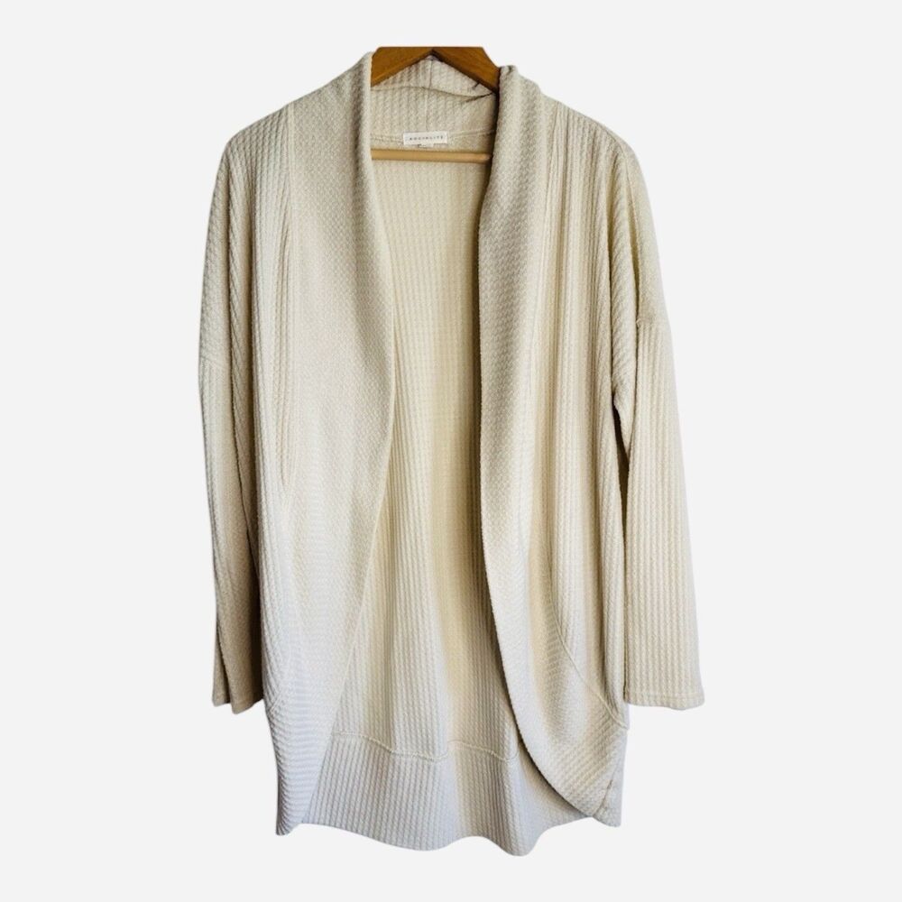 Socialite Women's Cardigan Sweater Open Cream Cocoon Waffle Knit Size Medium